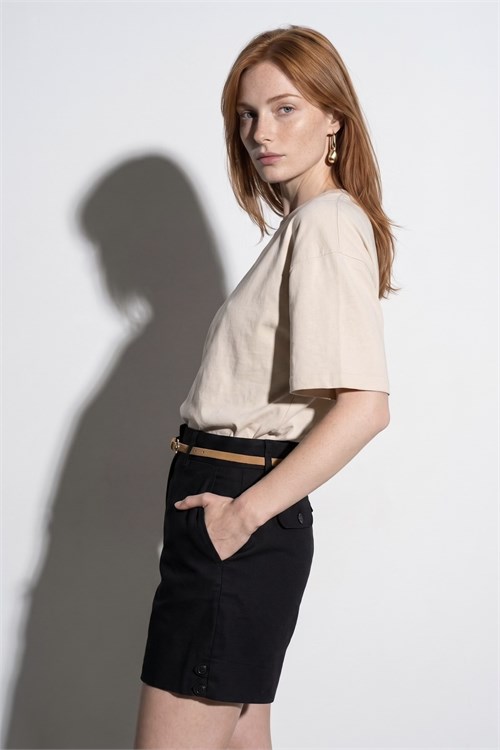 Wholesale Womens Stone Beige Crew-Neck Basic T-Shirt