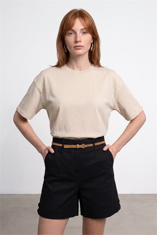Wholesale Womens Stone Beige Crew-Neck Basic T-Shirt