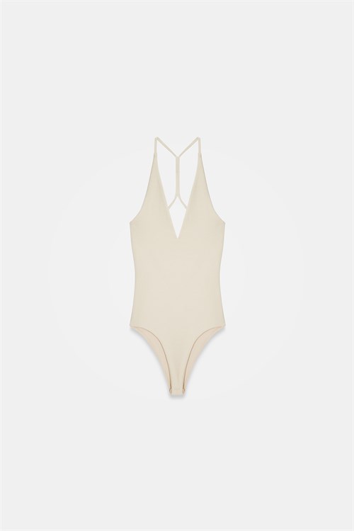 Wholesale Womens Stone Beige Cross-Back Cotton Bodysuit