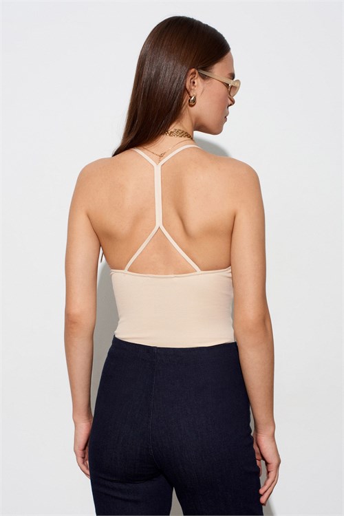 Wholesale Womens Stone Beige Cross-Back Cotton Bodysuit