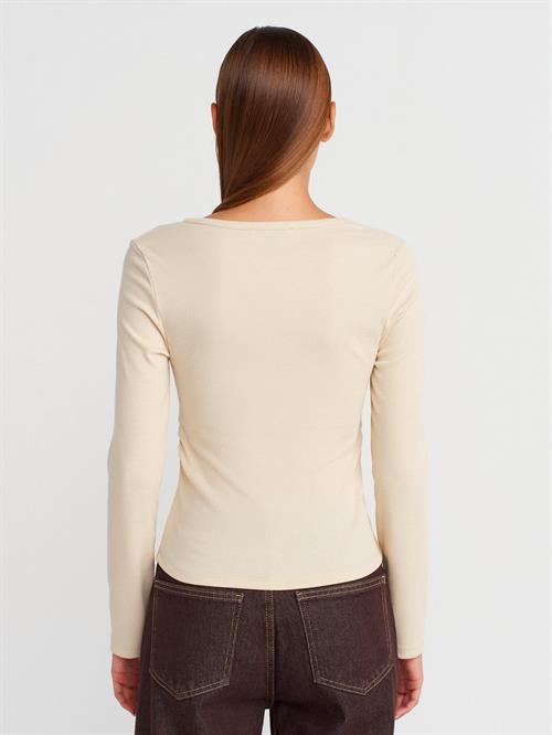 Wholesale Womens Stone Button Detailed Gathered Top