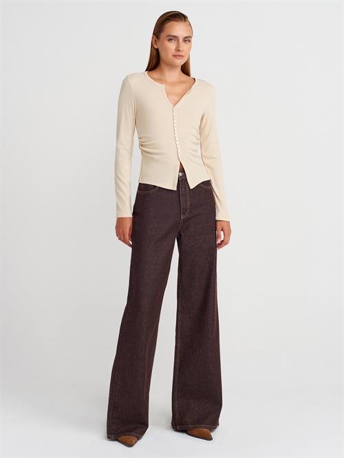 Wholesale Womens Stone Button Detailed Gathered Top