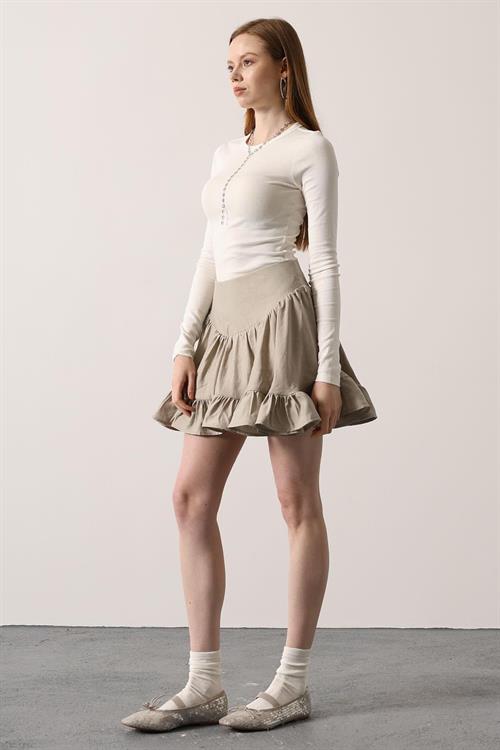 Wholesale Womens Stone Corset-Waist Ruffled Mini Skirt