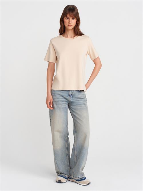 Wholesale Womens Stone Crew-Neck Basic T-shirt