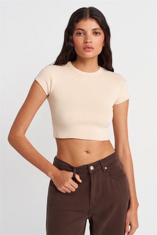 Wholesale Womens Stone Crew-Neck Crop T-shirt