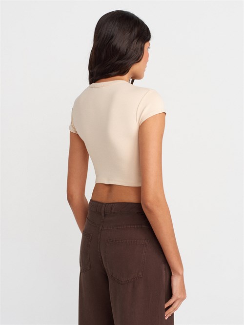 Wholesale Womens Stone Crew-Neck Crop T-shirt