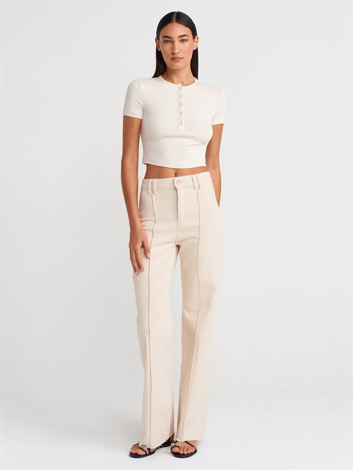 Wholesale Womens Stone Crop T-Shirt with Button-Up Half Placket
