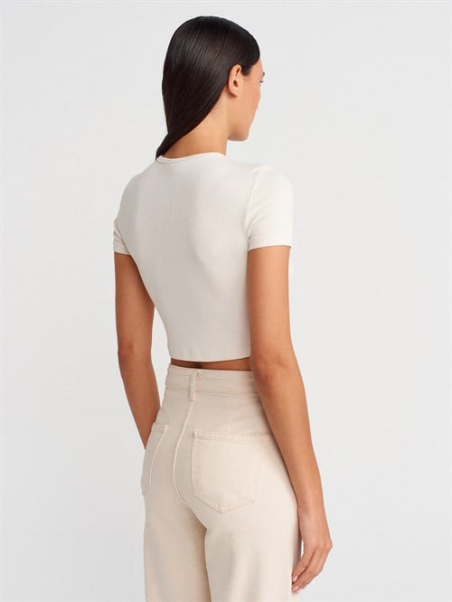 Wholesale Womens Stone Crop T-Shirt with Button-Up Half Placket