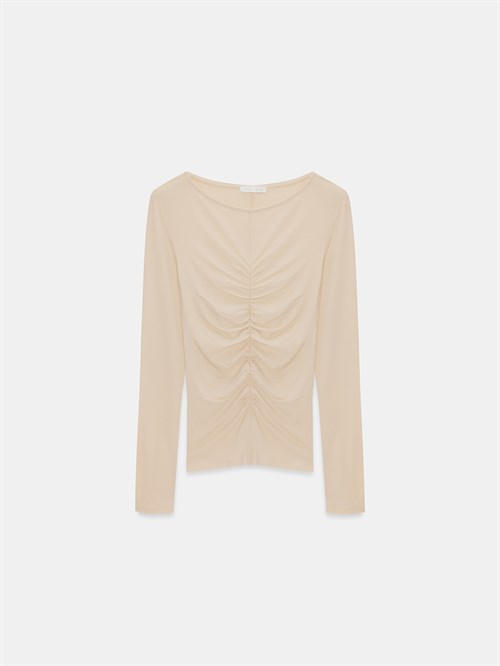 Wholesale Womens Stone Gathered Boat-Neck Top