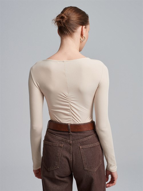 Wholesale Womens Stone Gathered Boat-Neck Top