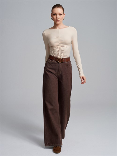 Wholesale Womens Stone Gathered Boat-Neck Top