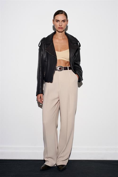 Wholesale Womens Stone High Waist Pleated Palazzo Trousers