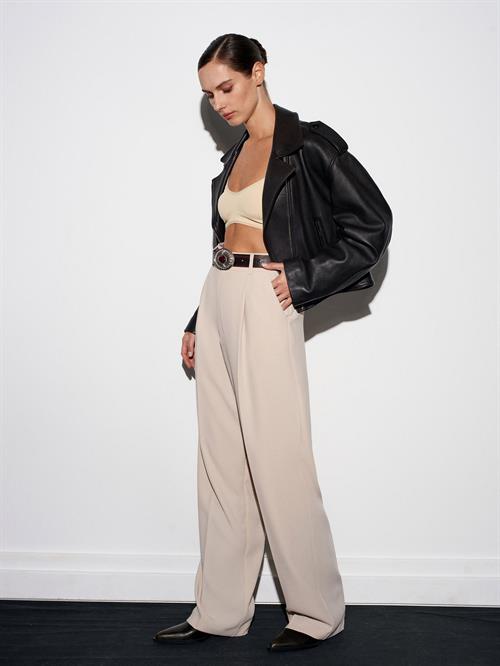 Wholesale Womens Stone High Waist Pleated Palazzo Trousers