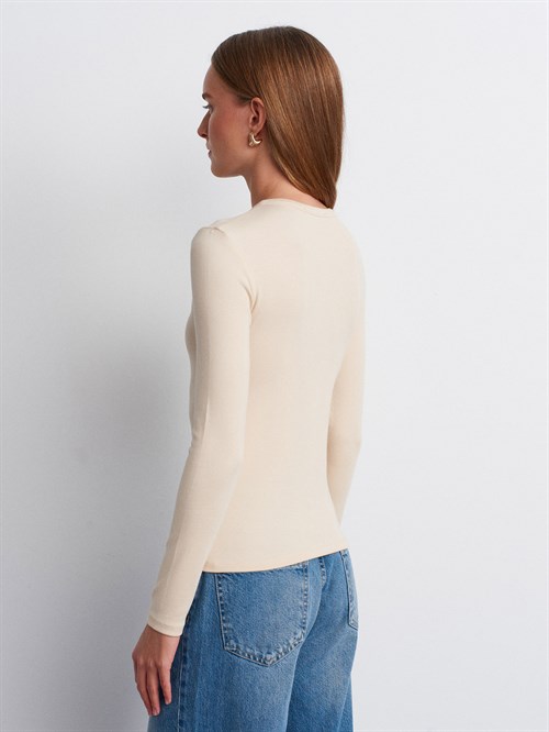 Wholesale Womens Stone Long-Sleeve Top with Snap-Up Half Placket