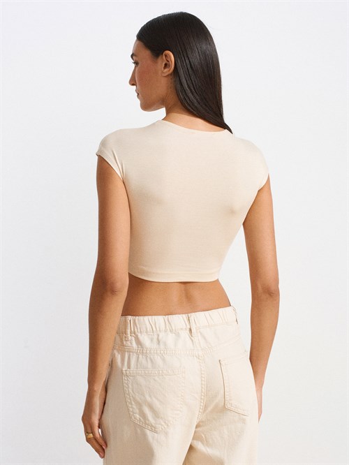 Wholesale Womens Stone Modal Cotton Crop T-Shirt