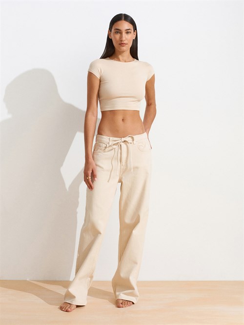 Wholesale Womens Stone Modal Cotton Crop T-Shirt