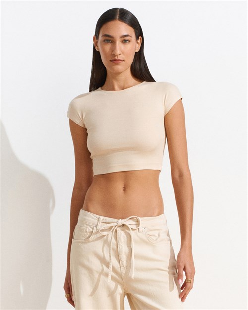 Wholesale Womens Stone Modal Cotton Crop T-Shirt