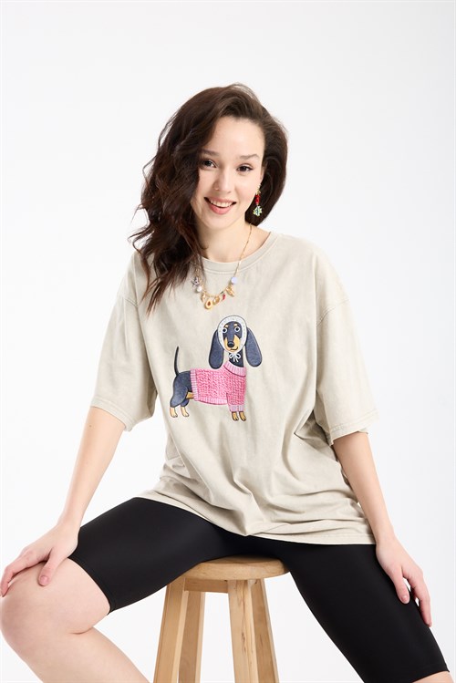 Wholesale Womens Stone Oversized Printed T-Shirt
