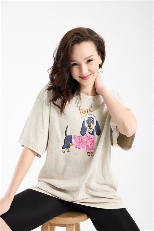 Wholesale Womens Stone Oversized Printed T-Shirt