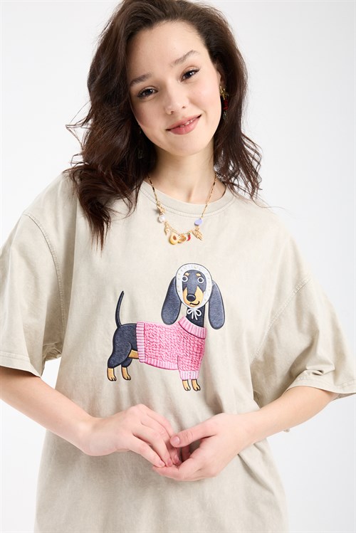 Wholesale Womens Stone Oversized Printed T-Shirt