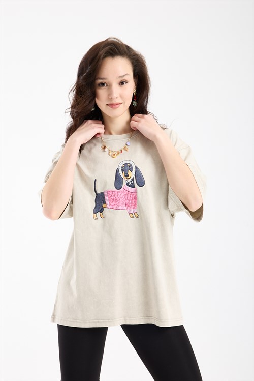 Wholesale Womens Stone Oversized Printed T-Shirt
