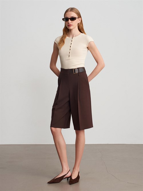 Wholesale Womens Stone Short-Sleeve Top with Buttoned Half Placket
