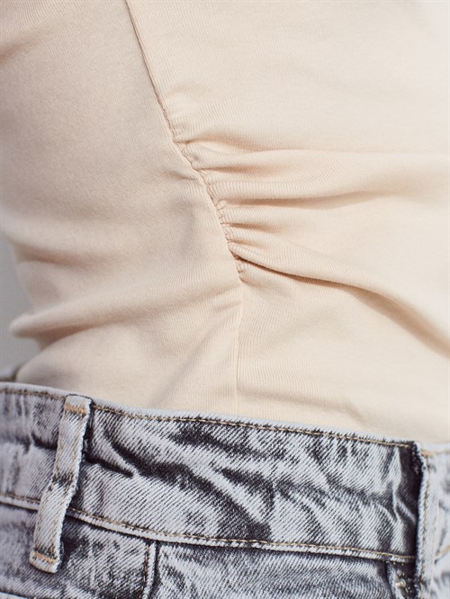 Wholesale Womens Stone Side Gathered Boat-Neck Top