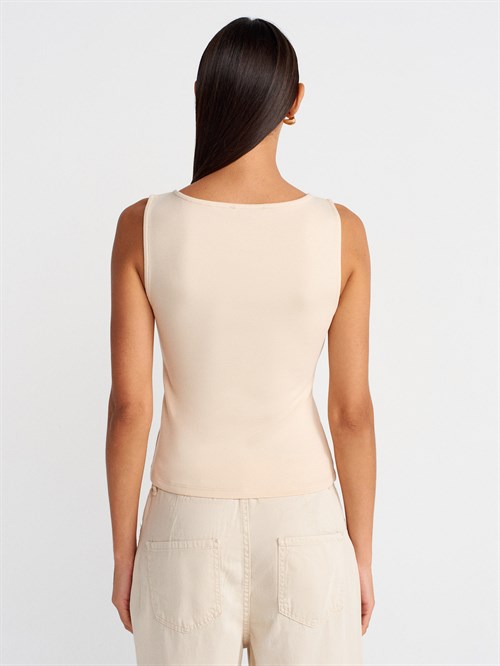 Wholesale Womens Stone Sleeveless Top with Two-Way Zipper