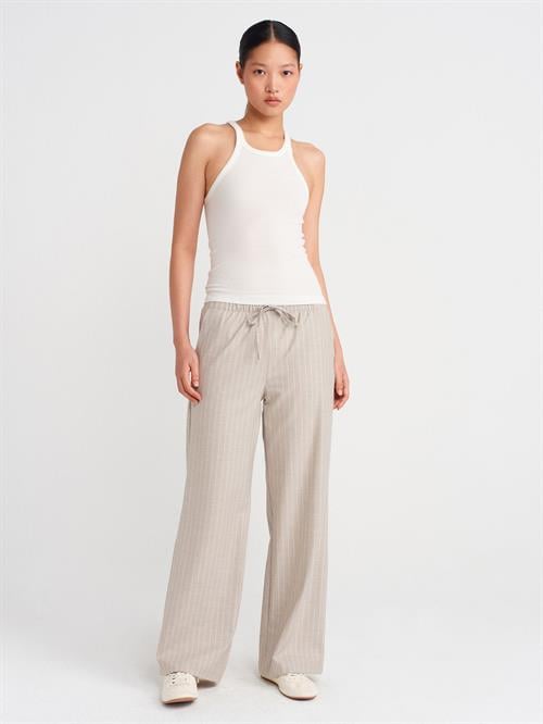 Wholesale Womens Stone Striped Trousers with Elastic Waist