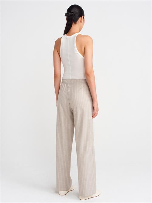 Wholesale Womens Stone Striped Trousers with Elastic Waist
