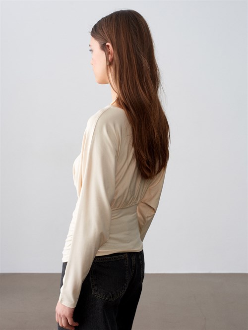 Wholesale Womens Stone V-Neck Batwing Top with Underbust Gathering