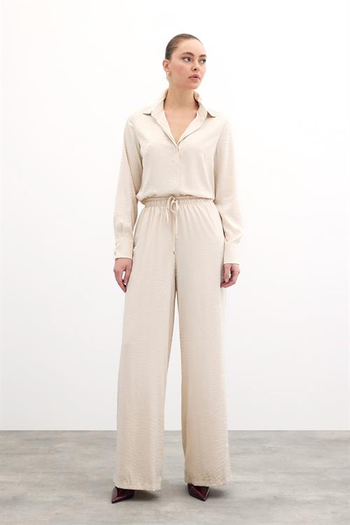 Wholesale Womens Stone Zebra Patterned Trousers with Elastic Waist