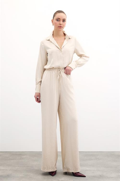 Wholesale Womens Stone Zebra Patterned Trousers with Elastic Waist