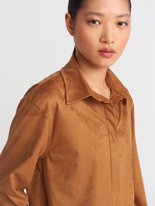 Wholesale Womens Tobacco Brown Suede Crop Shirt