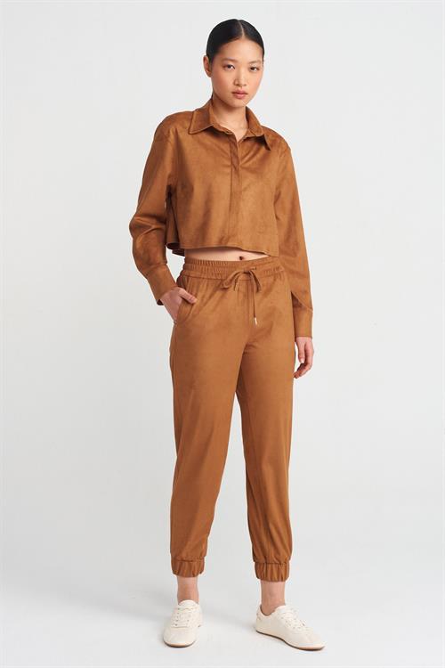 Wholesale Womens Tobacco Brown Suede Jogger Pants