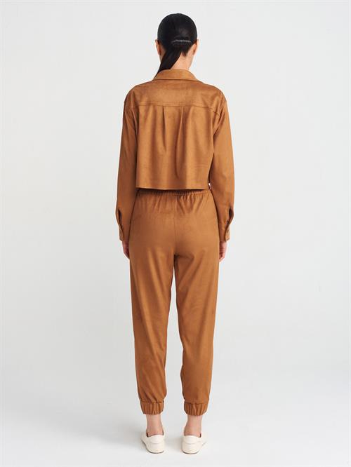 Wholesale Womens Tobacco Brown Suede Jogger Pants