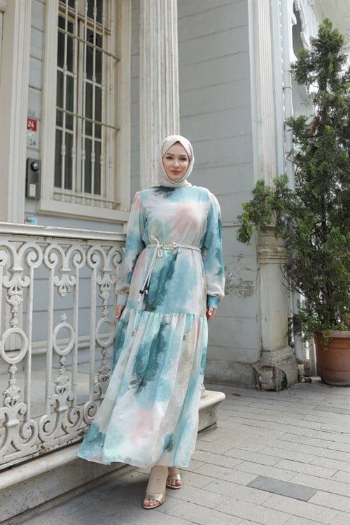 Wholesale Womens Turquoise Maxi Hijab Dress