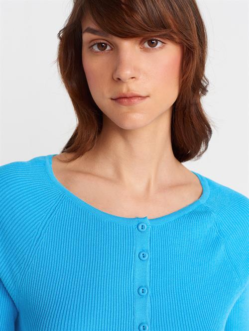 Wholesale Womens Turquoise Ribbed Buttoned Fine Knit Cardigan