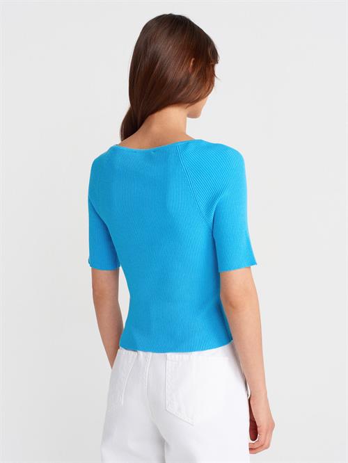 Wholesale Womens Turquoise Ribbed Buttoned Fine Knit Cardigan