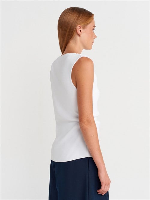 Wholesale Womens White Boat-Neck Draped Fine Knit Blouse