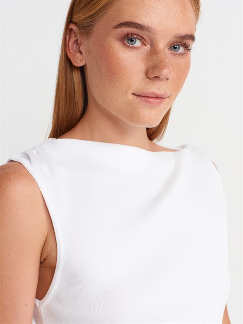 Wholesale Womens White Boat-Neck Draped Fine Knit Blouse