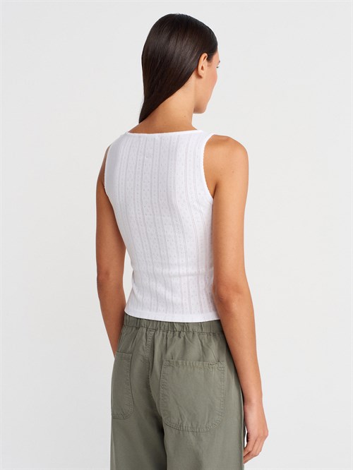 Wholesale Womens White Button-Front Square-Neck Top