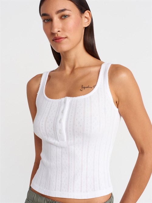 Wholesale Womens White Button-Front Square-Neck Top