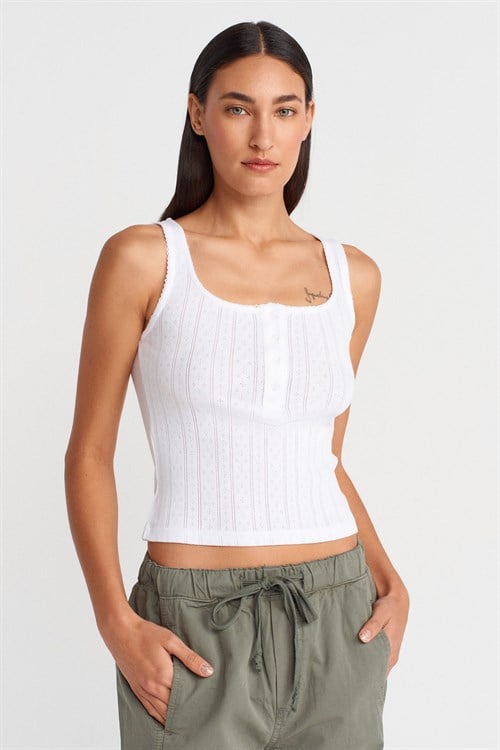 Wholesale Womens White Button-Front Square-Neck Top