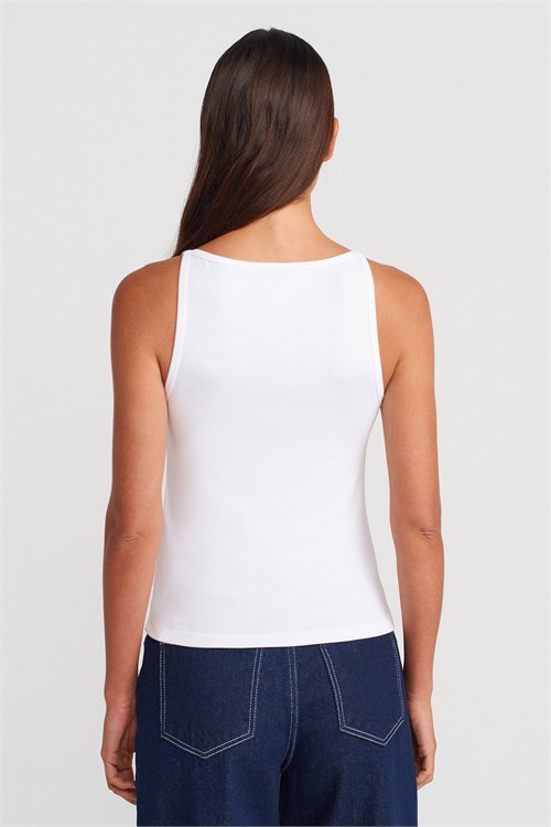 Wholesale Womens White Cotton-Modal Sleeveless Top