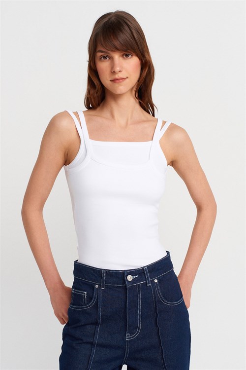 Wholesale Womens White Double Straps Tank Top
