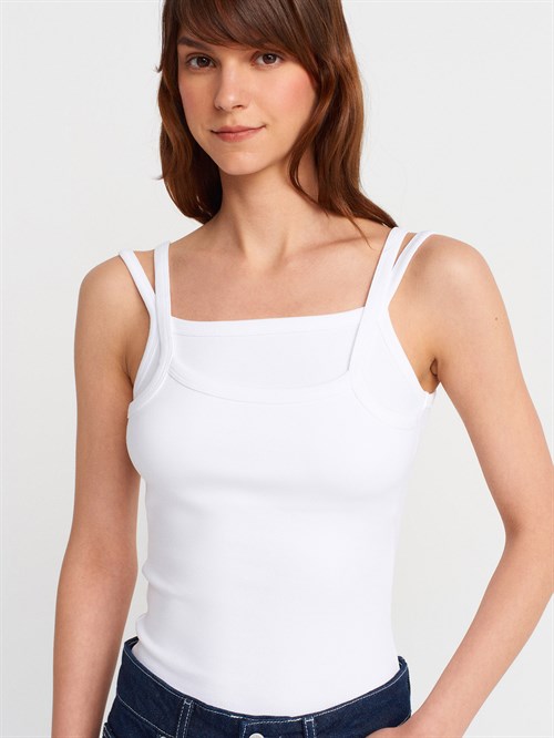 Wholesale Womens White Double Straps Tank Top
