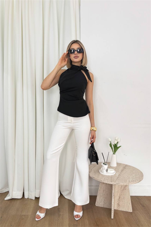 Wholesale Womens White High-Waisted Flared Trousers