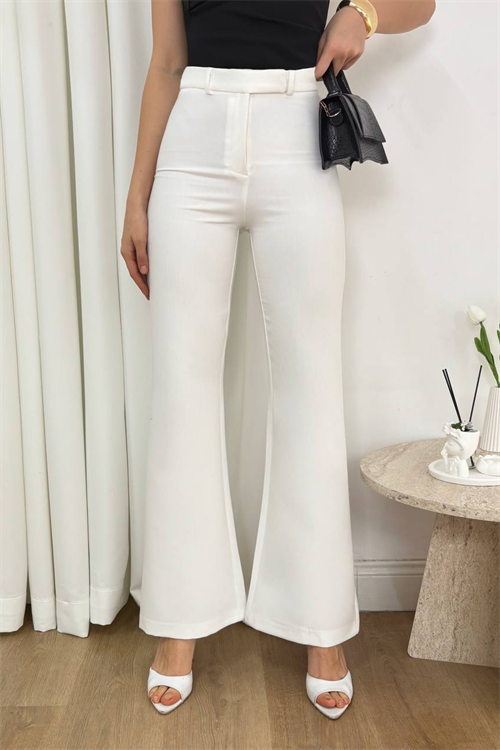 Wholesale Womens White High-Waisted Flared Trousers