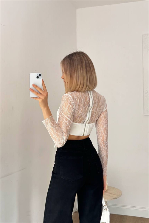 Wholesale Womens White Lace Tie-Front Blouse